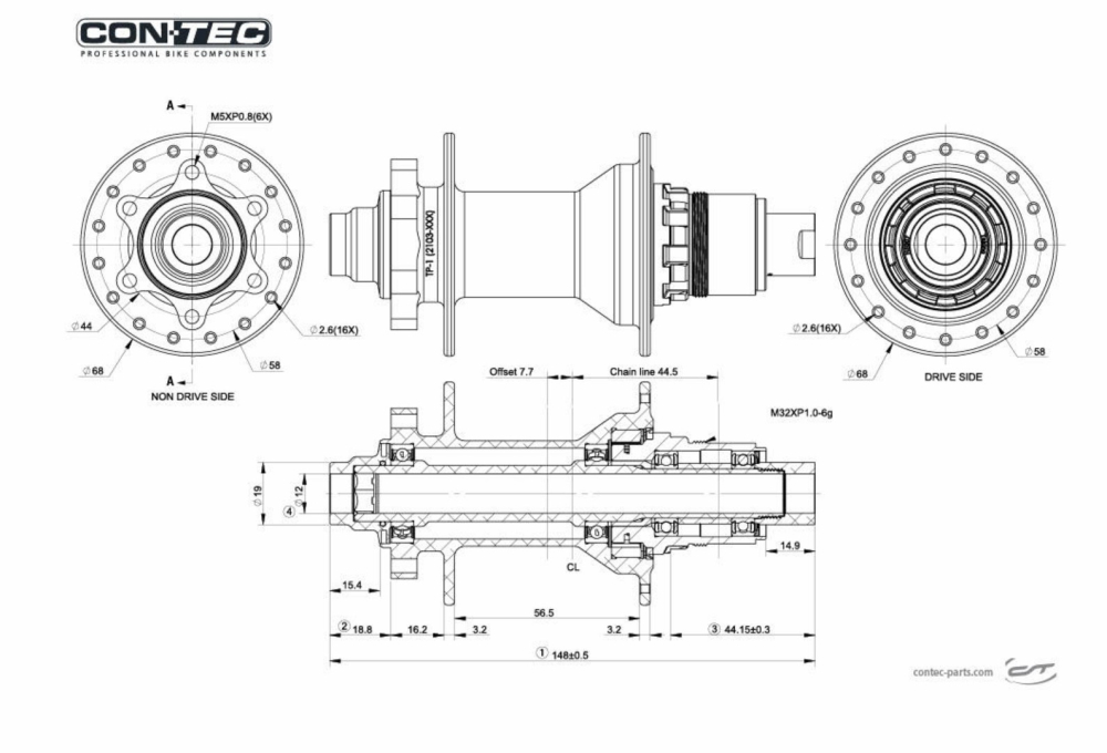 HR Nabe Contec Core DB Boost 148/12 mm Sram XD Freilauf 6 Loch Bremsaufnahme 32 Loch