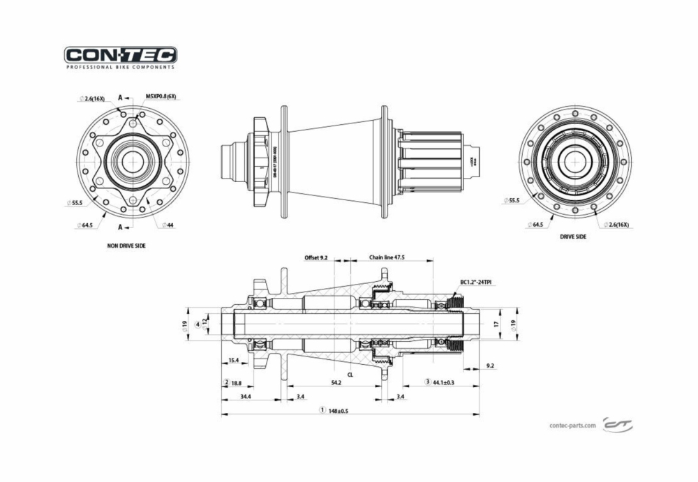 HR Nabe Contec M.Core Boost 148/12 Shimano Microspline Ratched Freilauf 32 Loch Bremsaufnahme 6 Loch