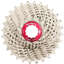 11 fach Kassette Sunrace CS-RX1 Road 11 bis 32 Zähne silber mit roten Lockring